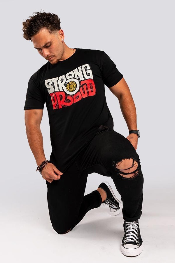 Vintage Strong & Proud Classic Black Cotton Crew Neck Unisex T-Shirt