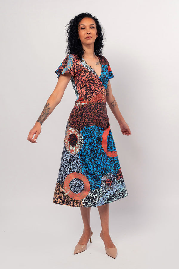 Ngarlikurlangu (Circles) Women's Ruched Waist Midi Dress
