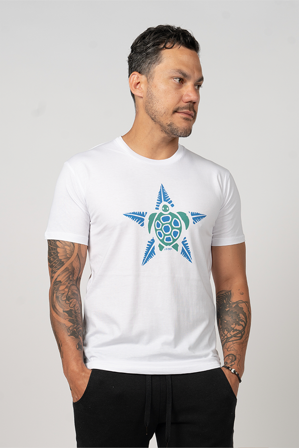 Dhari Turtle Star White Cotton Crew Neck Unisex T-Shirt