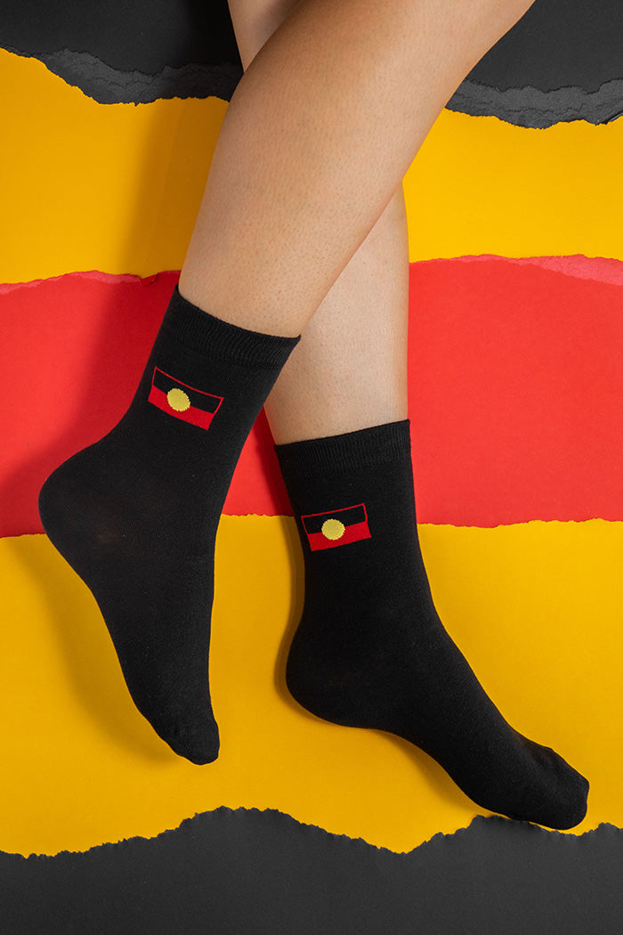 "Raise The Flag" Aboriginal Flag (Small) Black Crew Socks