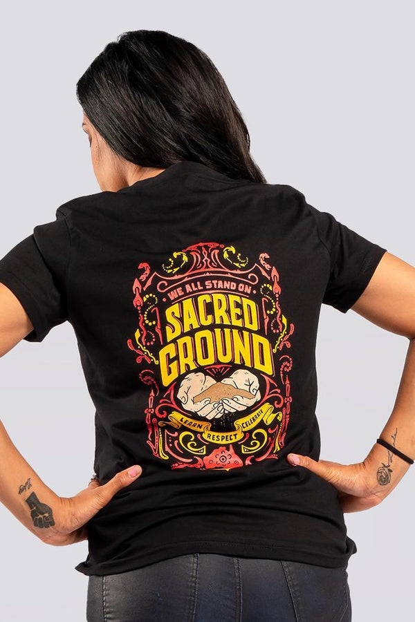 Vintage Sacred Ground Classic Black Cotton Crew Neck Women's T-Shirt