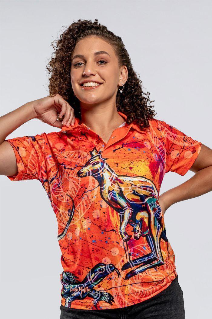 Kangaroo & Goanna Dreaming UPF 50 Women's Fitted Polo Shirt