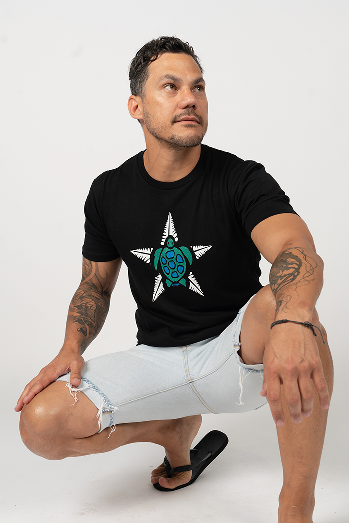 Dhari Turtle Star Black Cotton Crew Neck Unisex T-Shirt