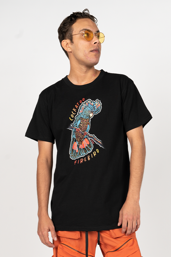 Cockatoo Firebird Black Cotton Crew Neck Unisex T-Shirt