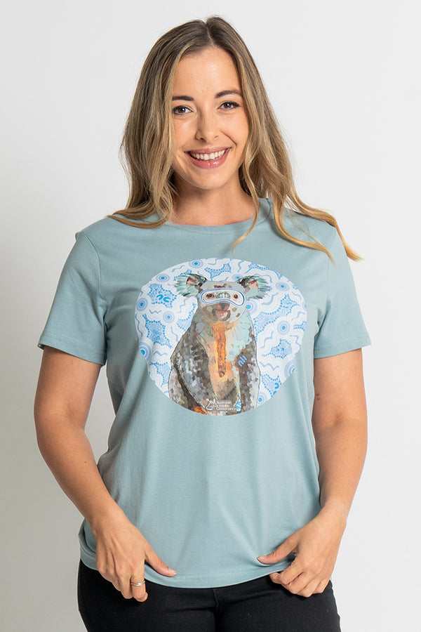 Koala (Gurrburr) 'Australian Wildlife Conservancy' Pale Blue Cotton Crew Neck Women’s T-Shirt