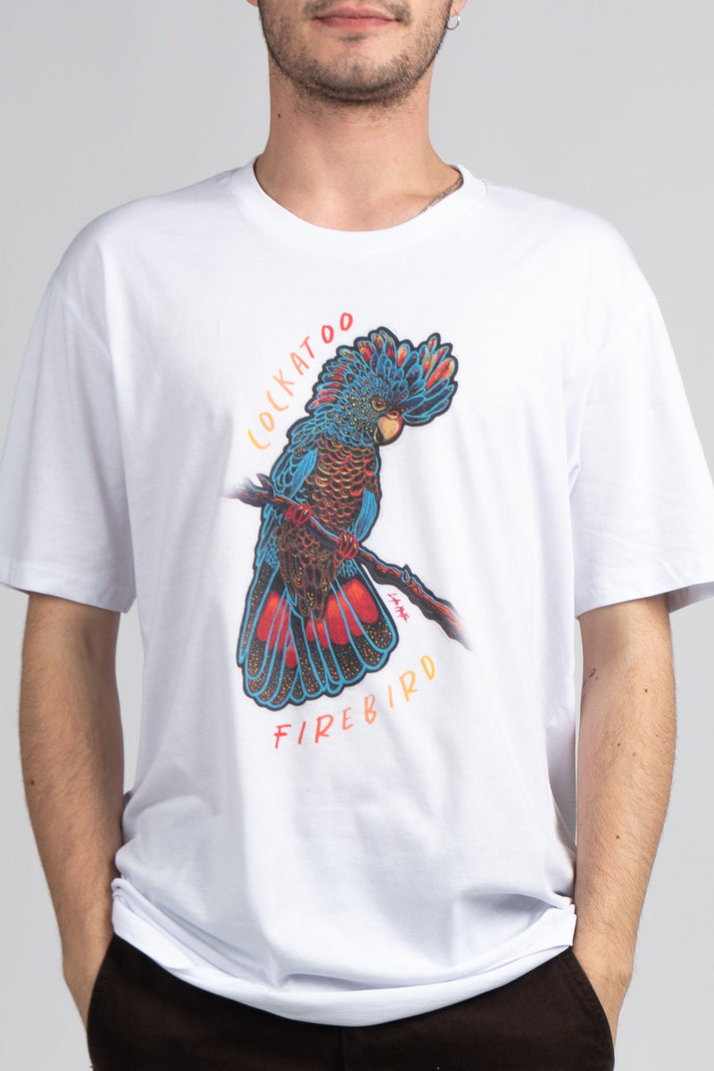 Cockatoo Firebird White Cotton Crew Neck Unisex T-Shirt