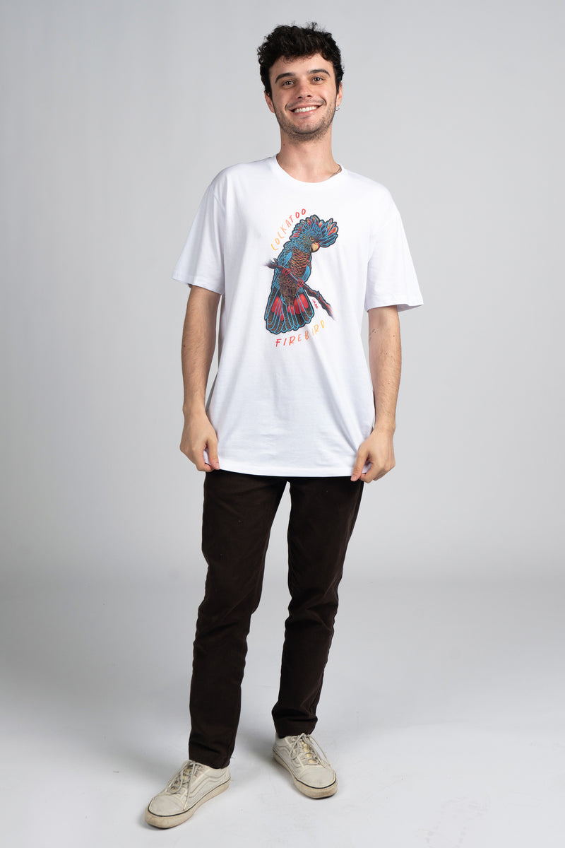 Cockatoo Firebird White Cotton Crew Neck Unisex T-Shirt