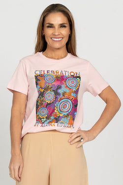 Celebration (Full Print) Pink Cotton Crew Neck Women’s T-Shirt