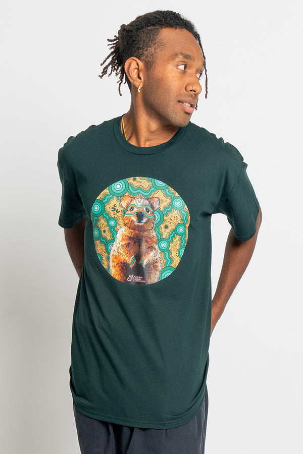 Quokka 'Australian Wildlife Conservancy' Pine Green Cotton Crew Neck Unisex T-Shirt