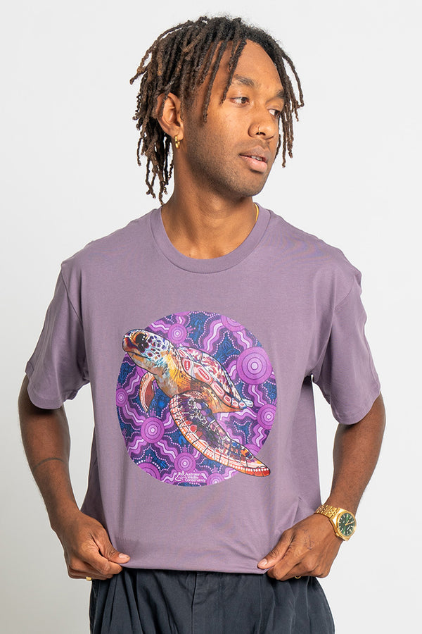 Sea Turtle 'Australian Wildlife Conservancy' Mauve Cotton Crew Neck Unisex T-Shirt