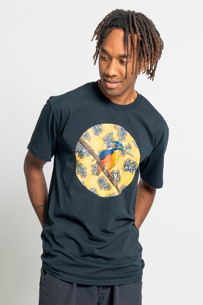 Kingfisher (Azure Nurnamamdatba) 'Australian Wildlife Conservancy' Navy Cotton Crew Neck Unisex T-Shirt