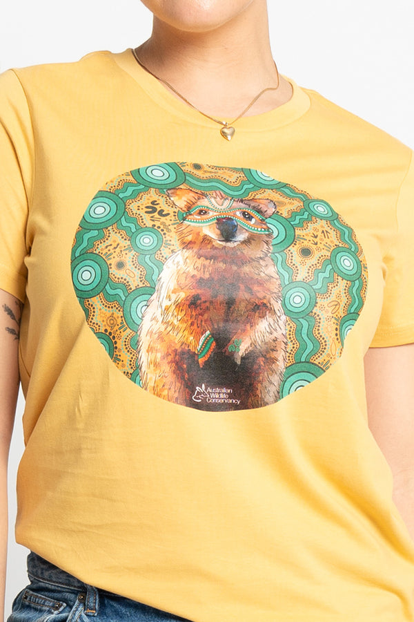 Quokka 'Australian Wildlife Conservancy' Mustard Cotton Crew Neck Women’s T-Shirt