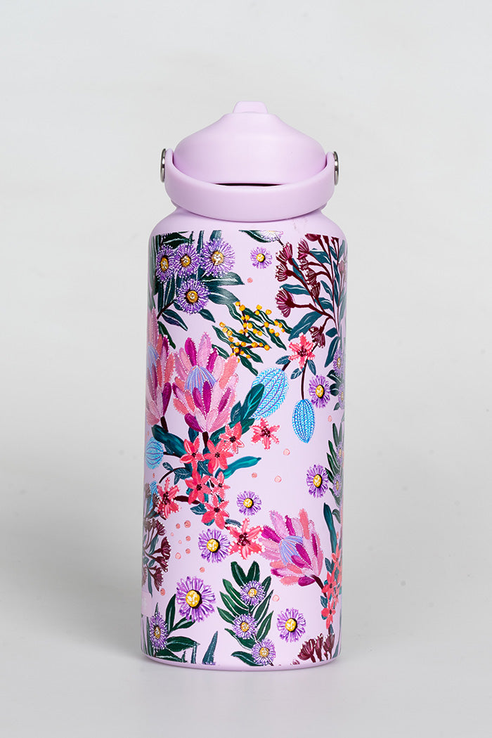 Pink Banksia 1L Insulated Stainless Steel Drink Bottle with Handle