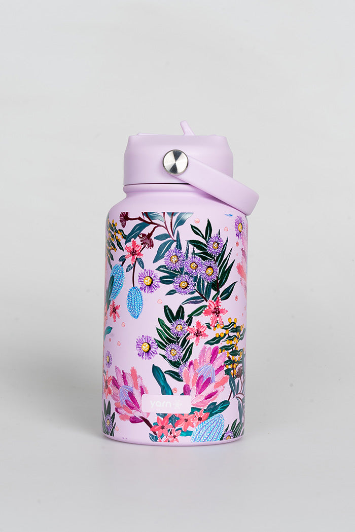 Pink Banksia 650mL Insulated Stainless Steel Drink Bottle with Handle