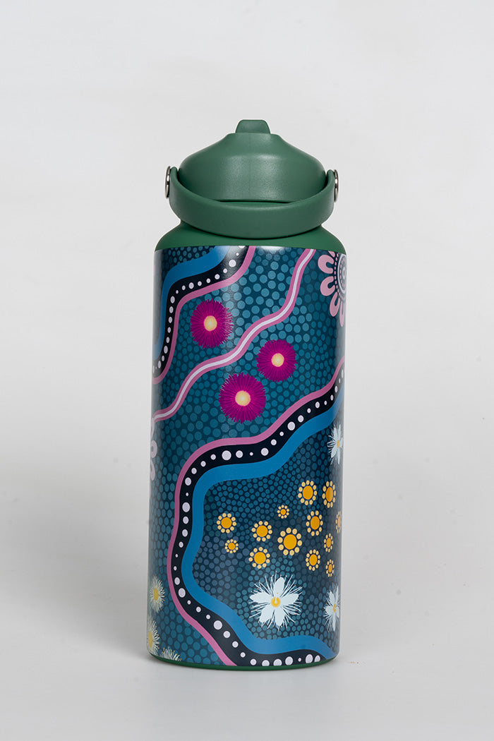 Bush Tucker Gathering 1L Insulated Stainless Steel Drink Bottle with Handle