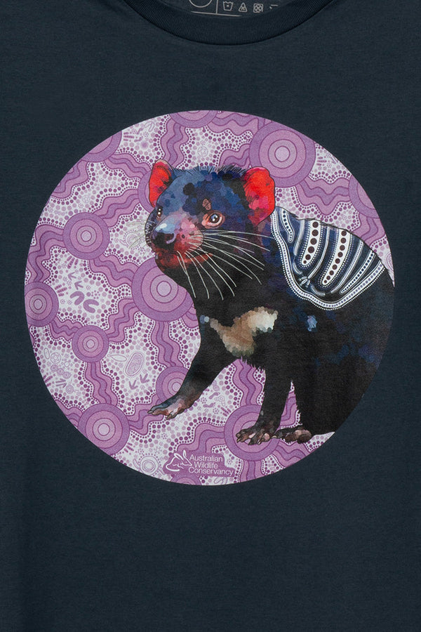 Tasmanian Devil 'Australian Wildlife Conservancy' Petrol Blue Cotton Crew Neck Unisex T-Shirt