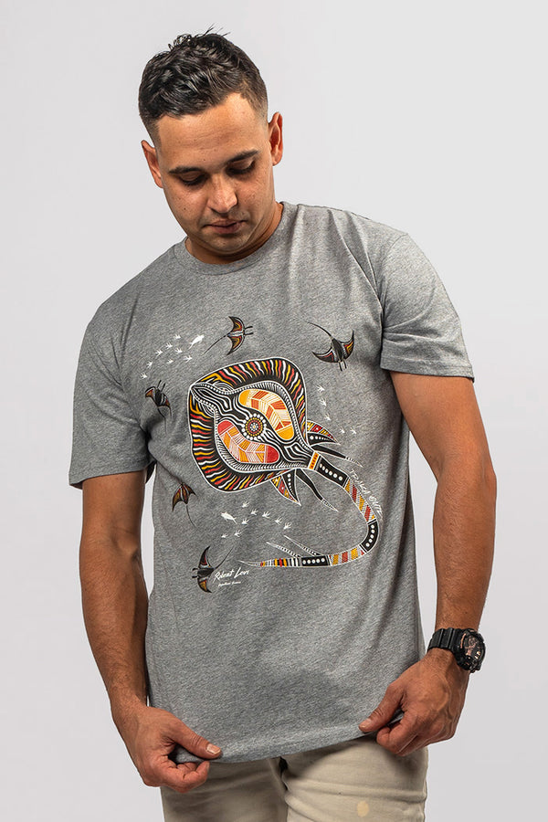 Stingray Fever Grey Marle Cotton Crew Neck Unisex T-Shirt