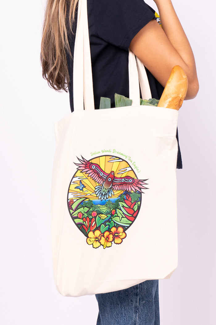 Jalun Wandi Dreaming (Sea Eagle) Natural Cotton Long Handle Tote Bag