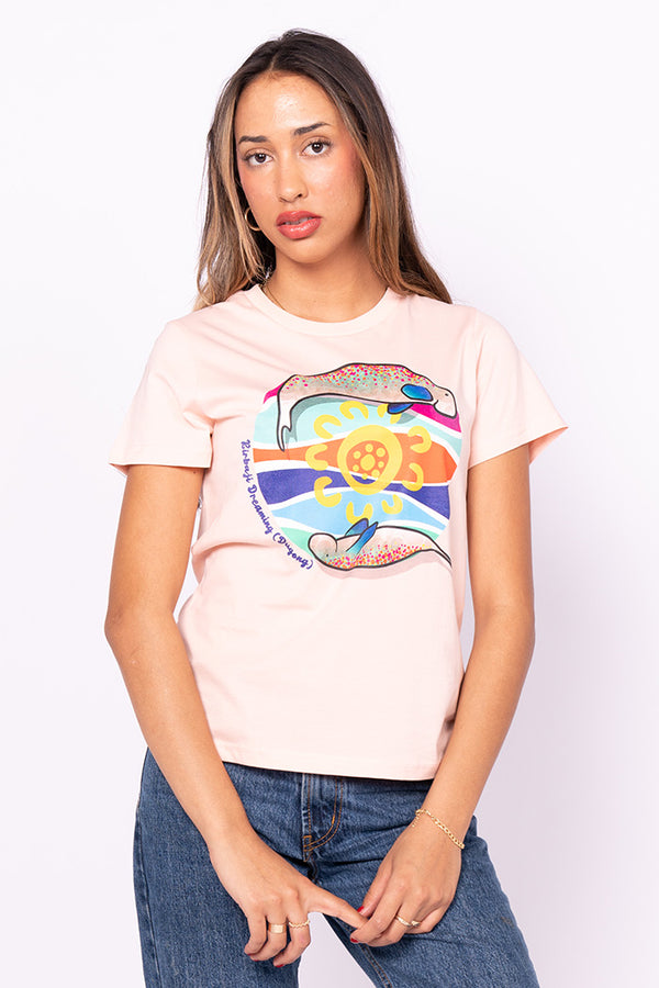 Kirbaji Dreaming (Dugong) Pale Pink Cotton Crew Neck Women's T-Shirt