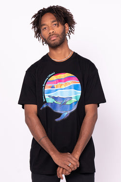 Yalmburrajaka Dreaming (Whale) Black Cotton Crew Neck Unisex T-Shirt