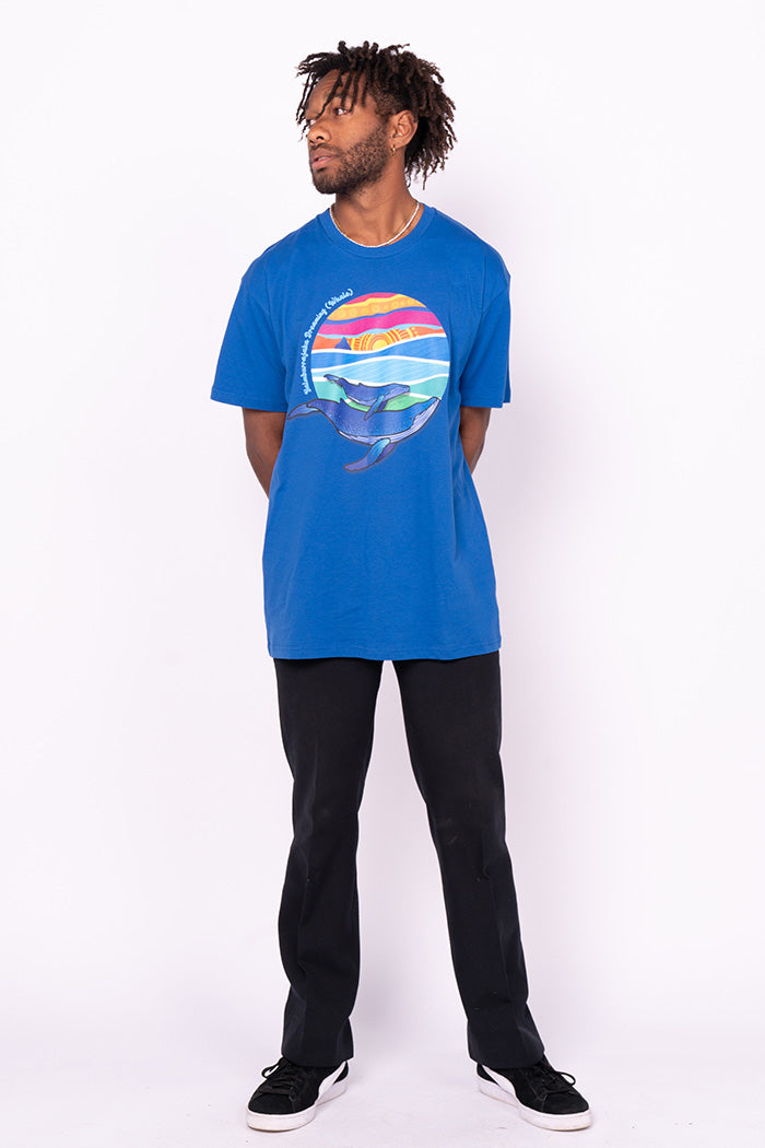 Yalmburrajaka Dreaming (Whale) Bright Royal Cotton Crew Neck Unisex T-Shirt