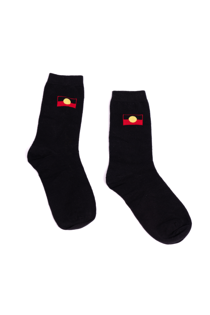 "Raise The Flag" Aboriginal Flag (Small) Black Crew Socks