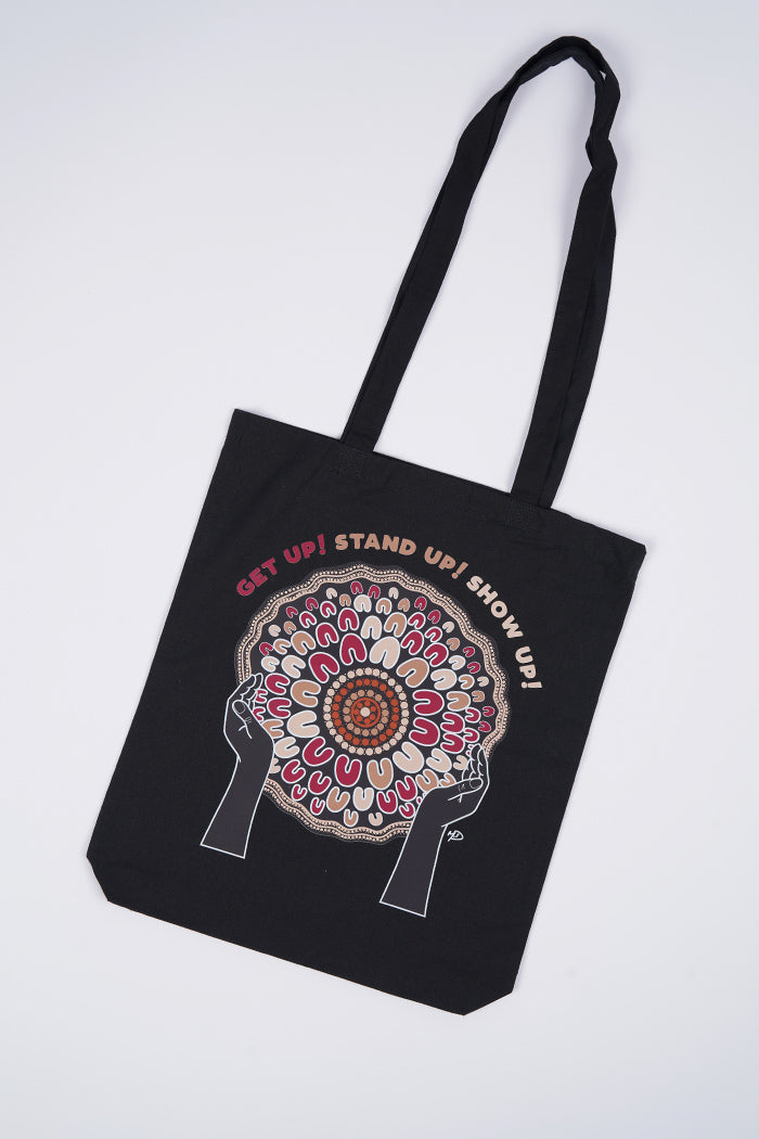 Rise Together Long Handle Black Cotton Tote Bag