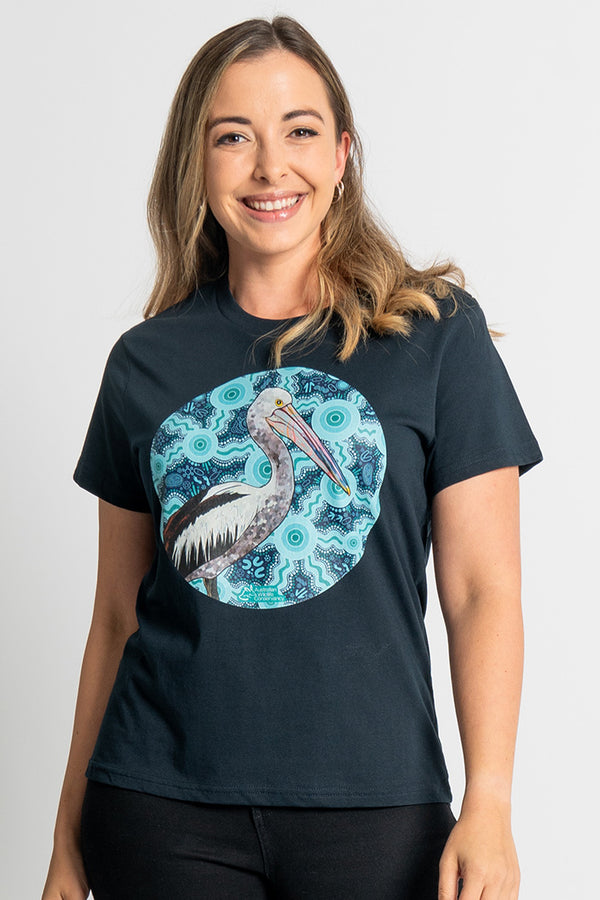 Pelican (Dhalipnha) 'Australian Wildlife Conservancy' Navy Cotton Crew Neck Women’s T-Shirt