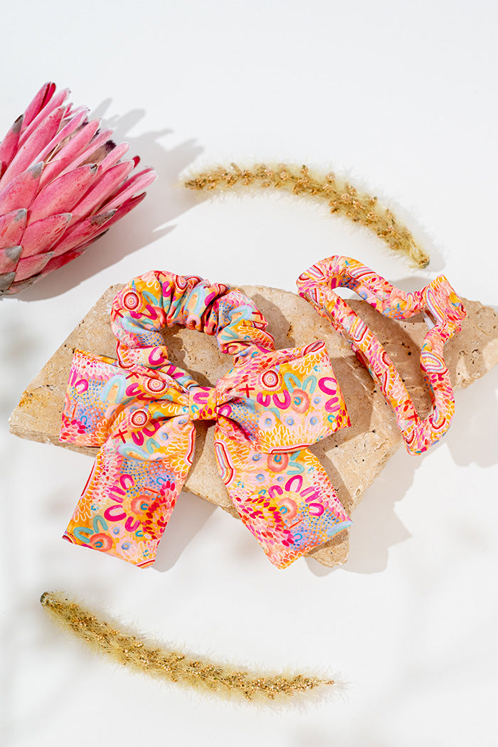 Flourishing Blooms Bow Scrunchie & Curved Claw Clip