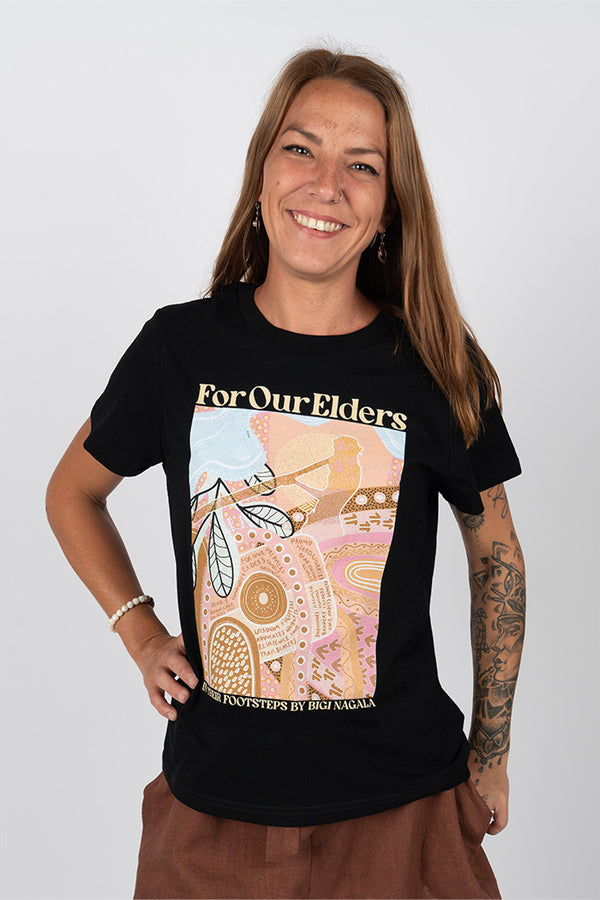 In Their Footsteps Black Cotton Crew Neck Women's T-Shirt