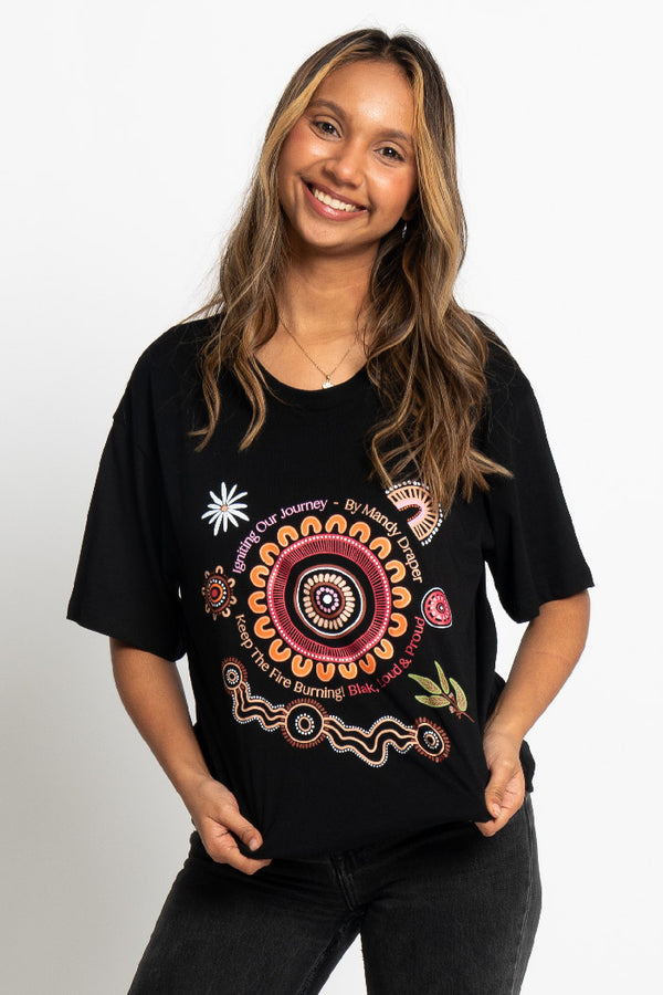 Igniting Our Journey Black Cotton Crew Neck Women’s T-Shirt