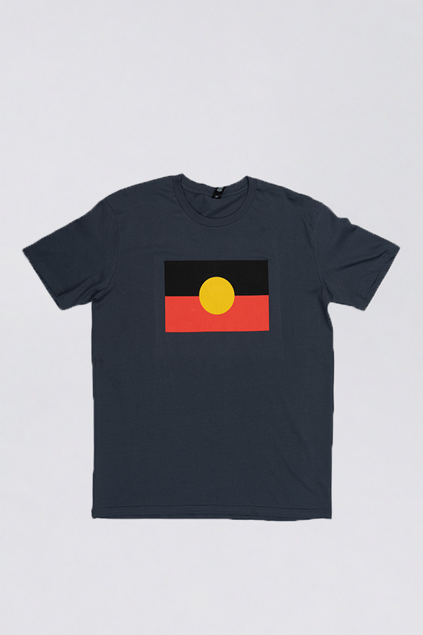 "Raise The Flag" Aboriginal Flag (Large) Petrol Blue Cotton Crew Neck Unisex T-Shirt