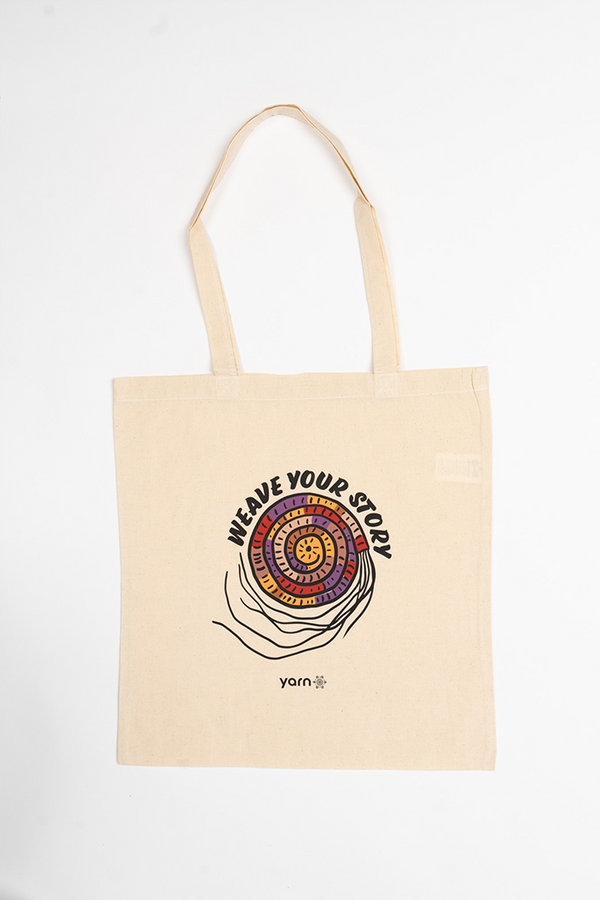 Weave Your Story Long Handle Natural Cotton Tote Bag