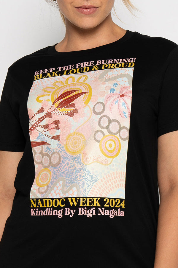 Kindling NAIDOC 2024 Black Cotton Crew Neck Women’s T-Shirt
