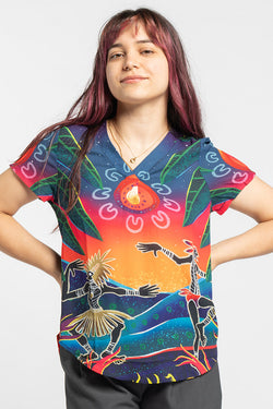 Fire Spirit People NAIDOC 2024 V Neck Women's Short Sleeve Blouse