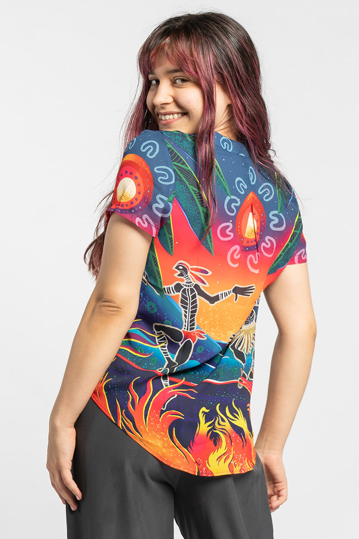 Fire Spirit People NAIDOC 2024 V Neck Women's Short Sleeve Blouse