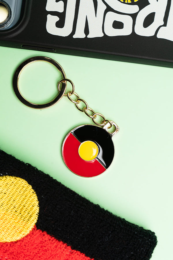 "Raise The Flag" Aboriginal Flag Circle Keyring