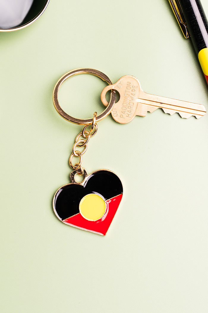 "Raise The Flag" Aboriginal Flag Heart Enamel Keyring