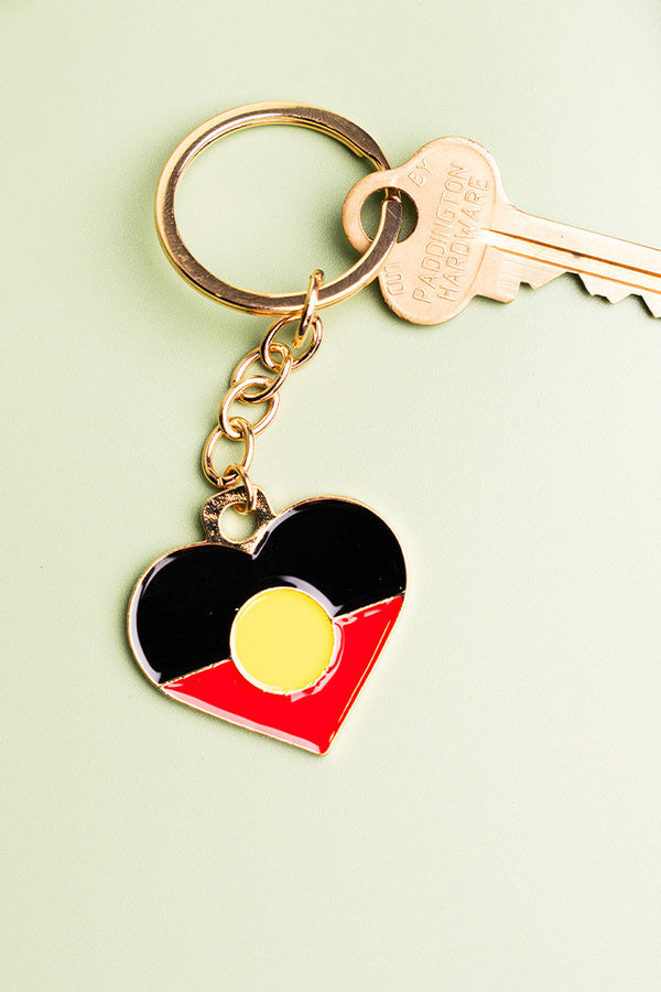 "Raise The Flag" Aboriginal Flag Heart Enamel Keyring