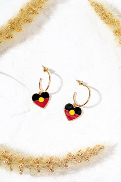 "Raise The Flag" Aboriginal Flag Heart Hoop Earrings