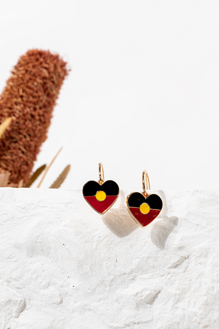 "Raise The Flag" Aboriginal Flag Heart Hoop Earrings