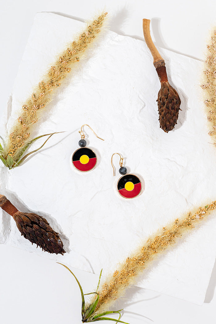 "Raise The Flag" Aboriginal Flag Circle Drop Earrings