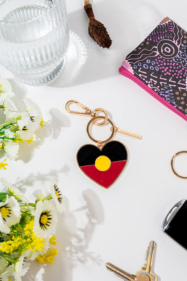 "Raise The Flag" Aboriginal Flag Heart Keyring