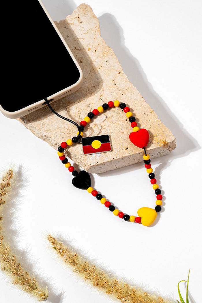 "Raise The Flag" Aboriginal Flag Beaded Phone Charm