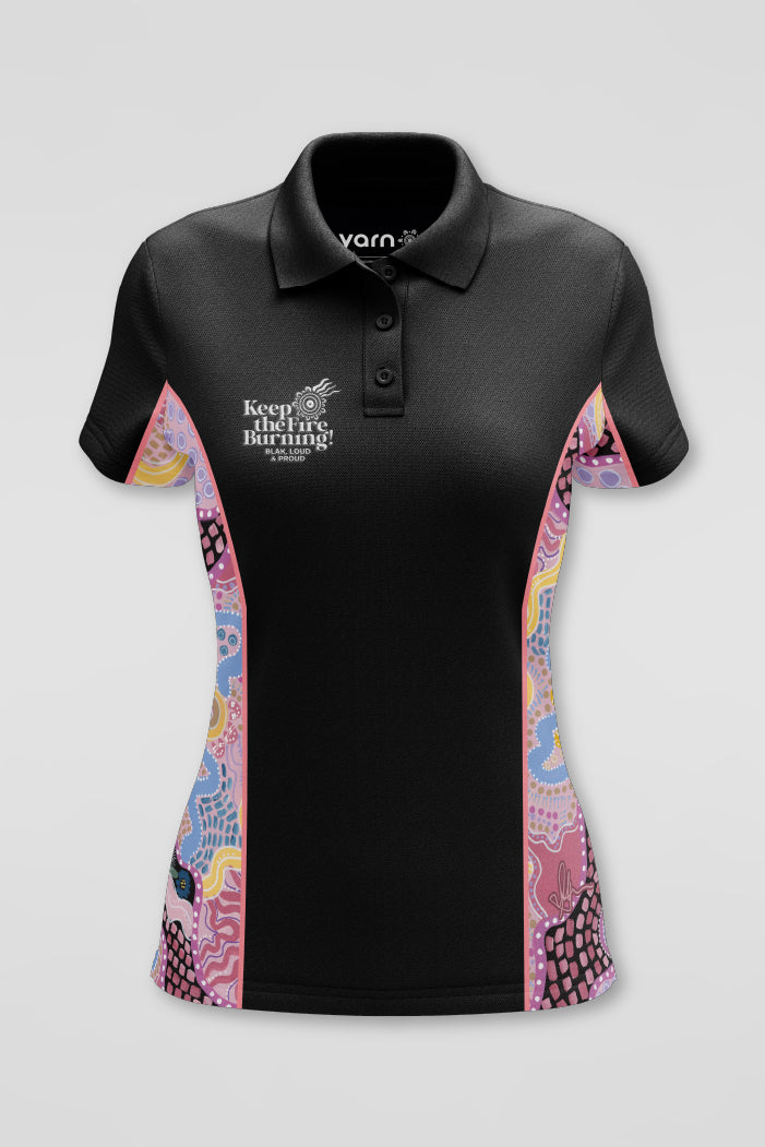 Guiding Light NAIDOC 2024 Black Bamboo (Simpson) Women's Fitted Polo Shirt